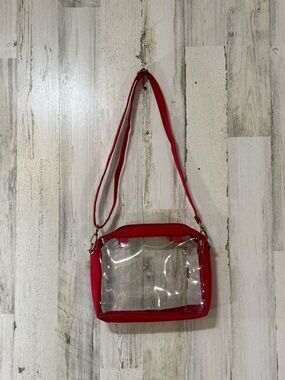 Clear Crossbody Bag with Red Trim and Adjustable Strap
